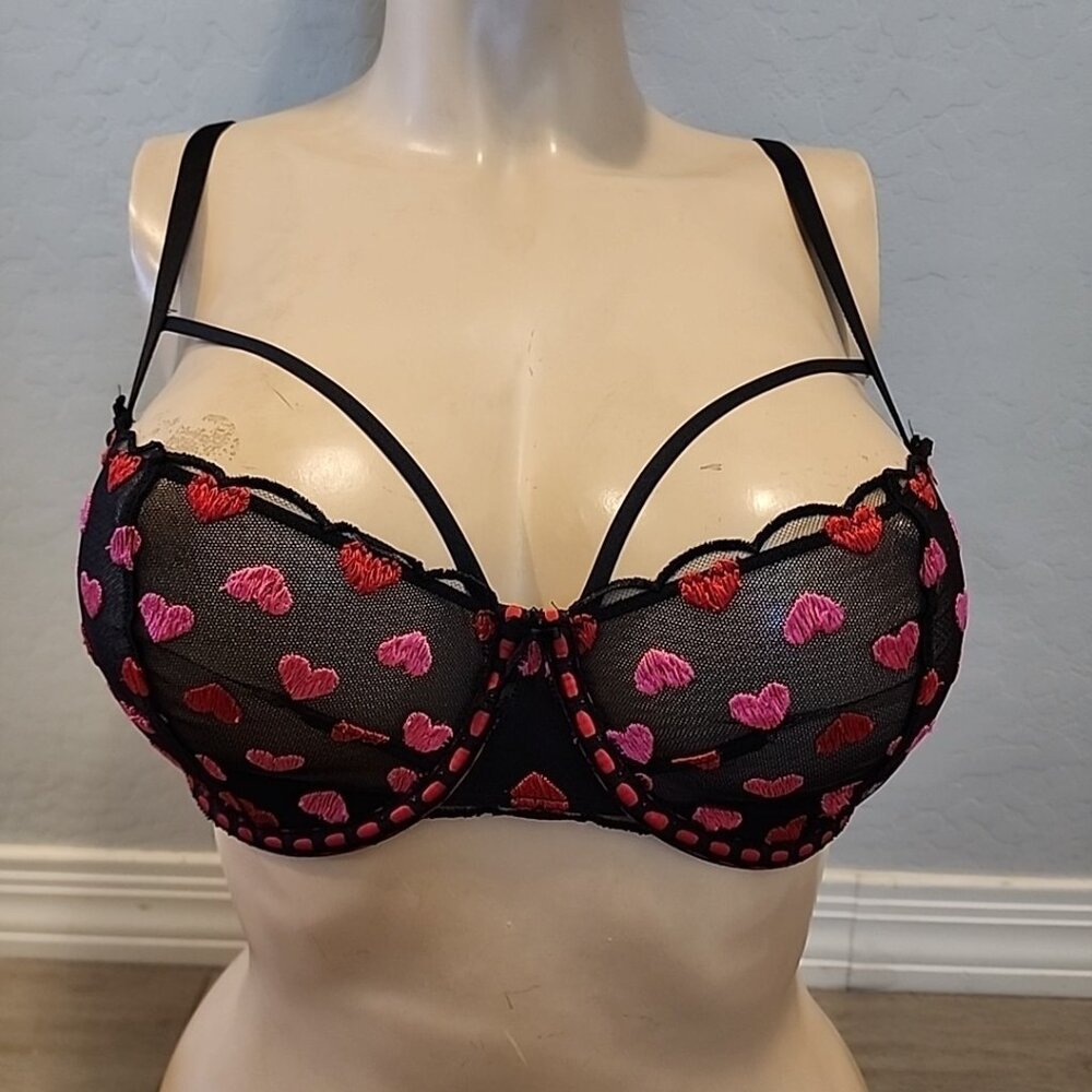 Victorias Secret Dream Angels Push Up Without Padding Bra 32DDD Black Pink Heart